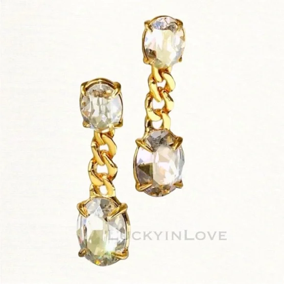 ALEXIS BITTAR • Bonbon Clear Crystal Drop Elegant Edgy Chain Drop Earrings - Picture 10 of 12